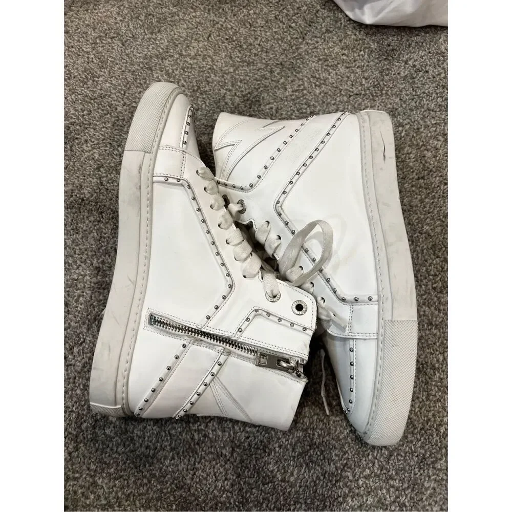 Zadig & Voltaire Women's White Leather Studded High Flash Sneakers Size 41 NWOT